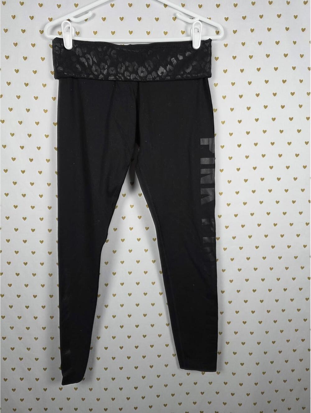 Victorias Secret PINK LEOPARD CHEETAH reversible FOLDOVER Leggings Yoga MEDIUM